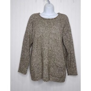 Pure Jill Pullover Sweater Tan Neutral Brown Chunky Knit Size Small Patch Pocket
